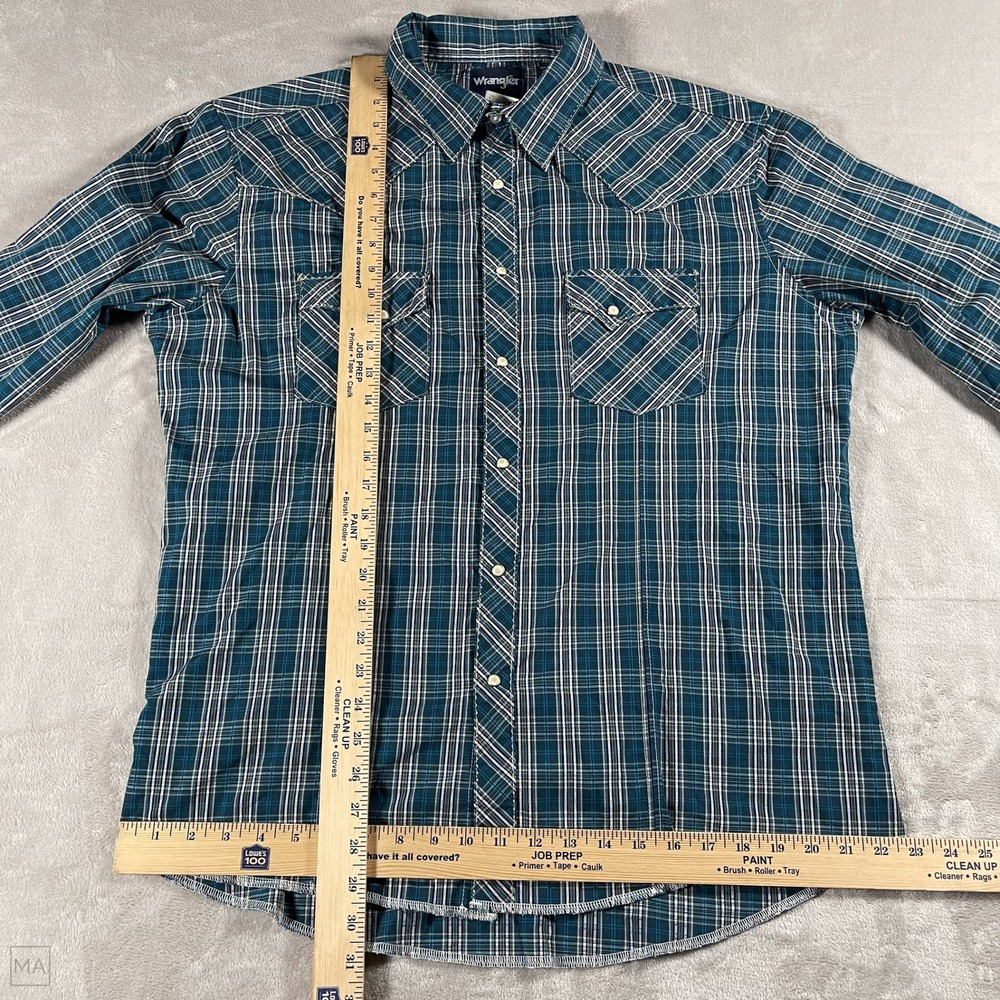 Wrangler Men's Pearl Snap Shirt Plaid Checkered Western Cowboy Casual XL Blue‎ - Picture 4 of 6